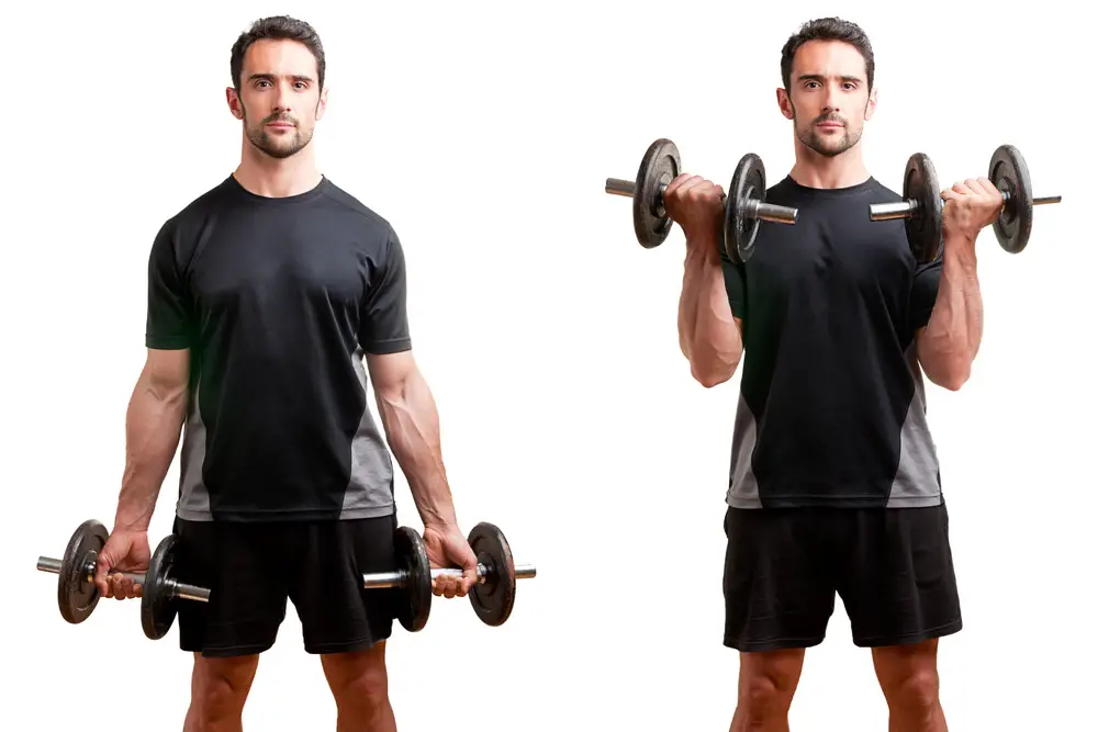 The standing dumbbell curl is our classic bicep workouts