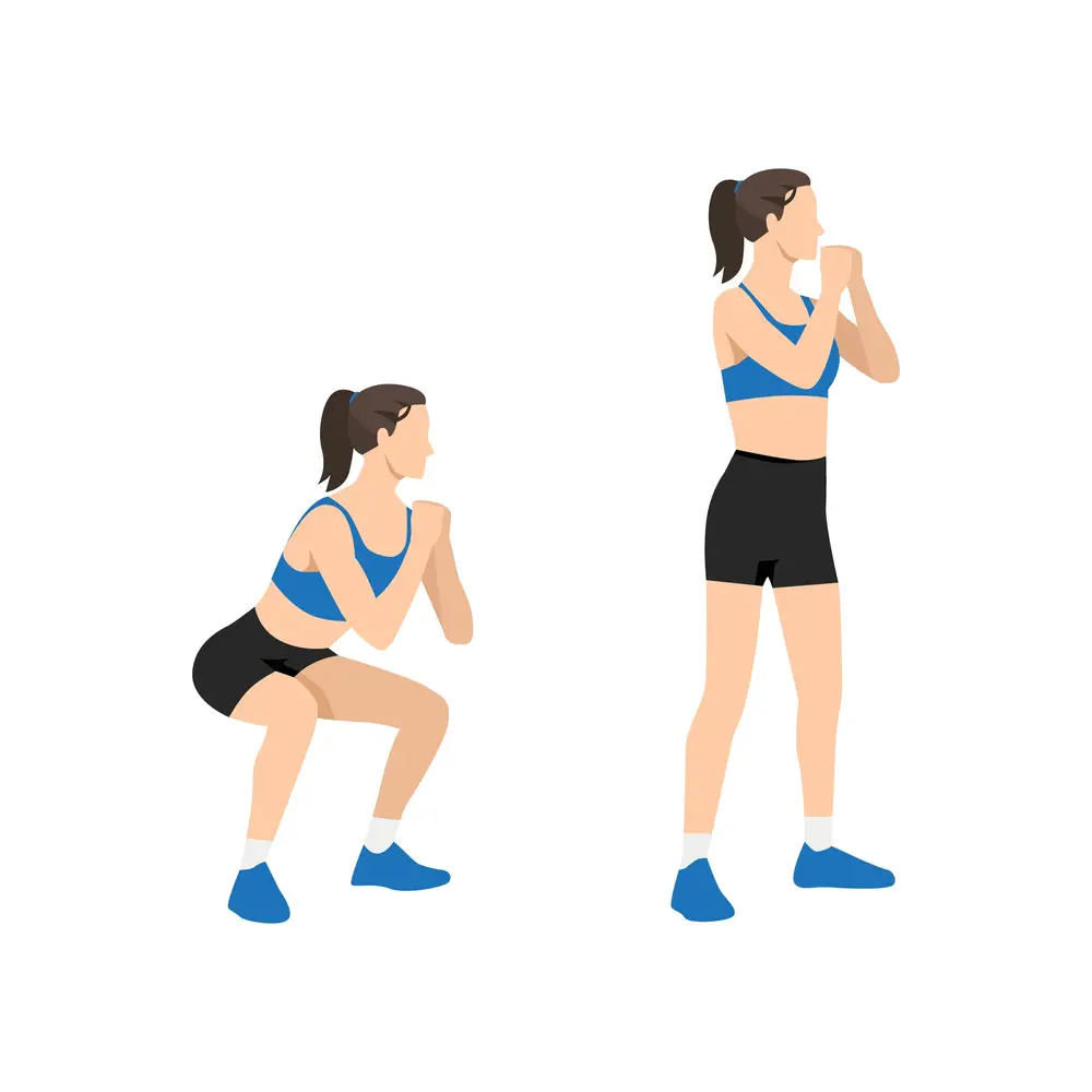 For bodyweight squat, start your position with your feet apart