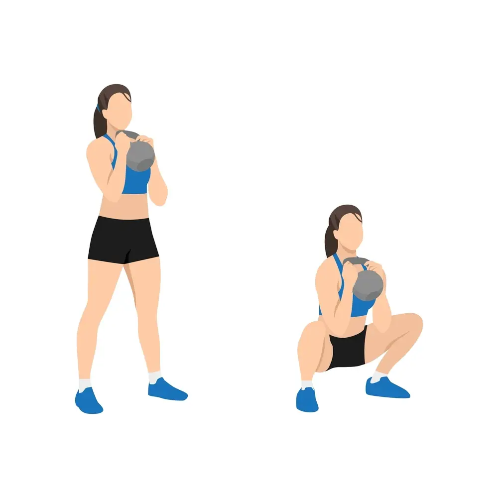Make sure your palms are facing in while both hands hold a kettlebell in front of you